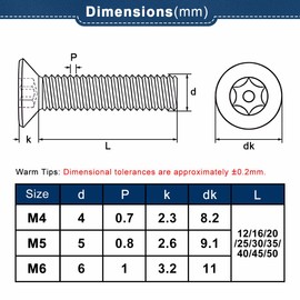 Drenky M4 x 45 mm Countersunk Screws Stainless Steel V2A VA A2, Pack of 25 Screws Torx DIN 7991 / ISO 10642 Countersunk Screw Black Screw Countersunk Head Standard Thread