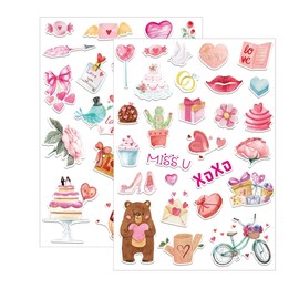 Valentine's Day Heart Love Stickers for Kids 2 Sheet Romantic Happy Valentine's Sticker Self-Adhesive Love Decoration Labels for Gift Envelope Wedding Anniversary Party Favors Supplies