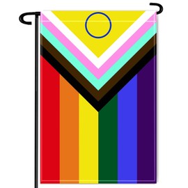 12×18 Inch New Intersex-Inclusive Progress Pride Garden Flag,30×45CM Rainbow Inclusive Garden Decor,Double Side Digital Printed 210D Polyester Decoration For Garden Patio