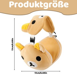 KRYMXAR Sleeping Mask with Pillow, Travel Pillow, Children, 2-in-1 Eye Mask and U Pillow, Cute Bear Design, Kawaii Bear Design, Beige, Soft Padded