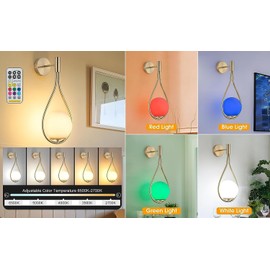 jengush Pack Wall Sconces/Wall Lights, Not Hardwired Brass Gold -White Glass Globe Wall Lamps, Wireless Light Fixture for Bedroom, Living Room, Bathroom, Hallway (GD)