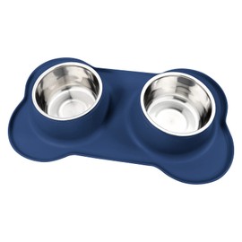 AsFrost Dog Food Bowls Stainless Steel Dog Food & Water Bowl Set with No Spill No Slip Silicone Mat, Dog Dishes for Small Medium Size Dogs Pet Cat Puppy Food Feeding Bowls, Blue, 24oz, 3 Cup