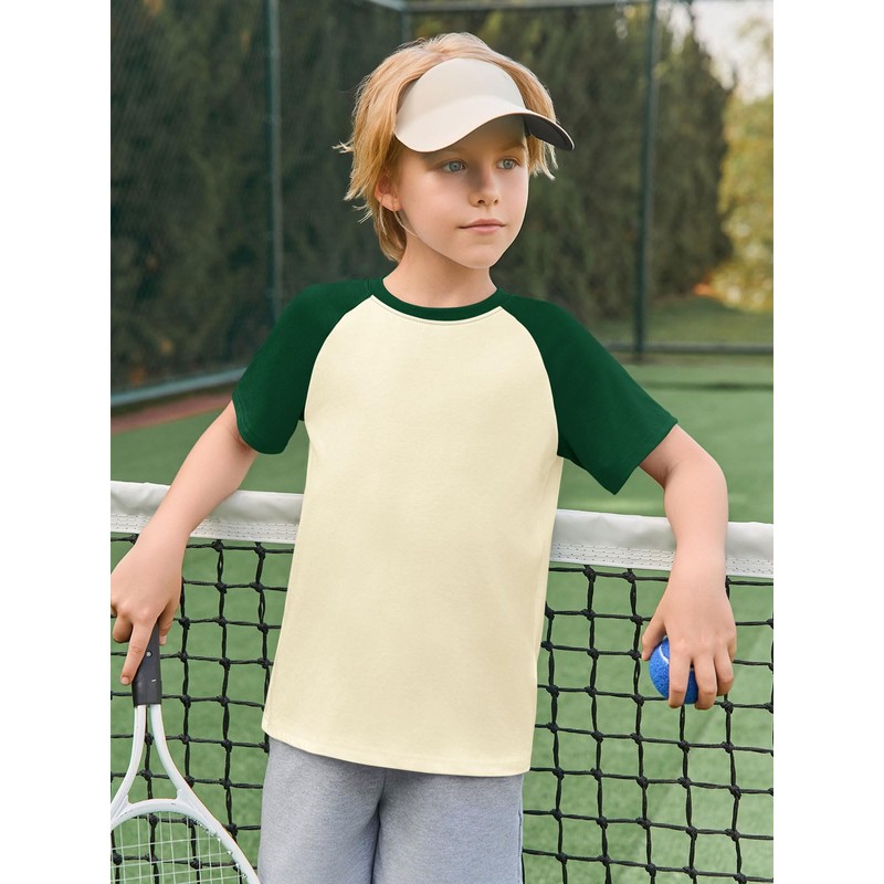 Haloumoning Boys Short Sleeve Raglan T Shirts Kids Basic Color-Block