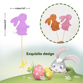 24 Pcs Happy Easter Cupcake Toppers, Easter Bunny Cupcake Toppers for Easter Theme Spring Birthday Baby Shower Decorations (Rabbit)