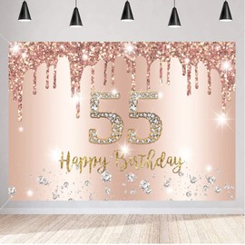 55th Birthday Decoration Women, 55th Birthday Decoration Rose Gold Glitter Spots Fabric Sign Poster, 55th Birthday Background Banner Woman 55th Birthday Party Decoration