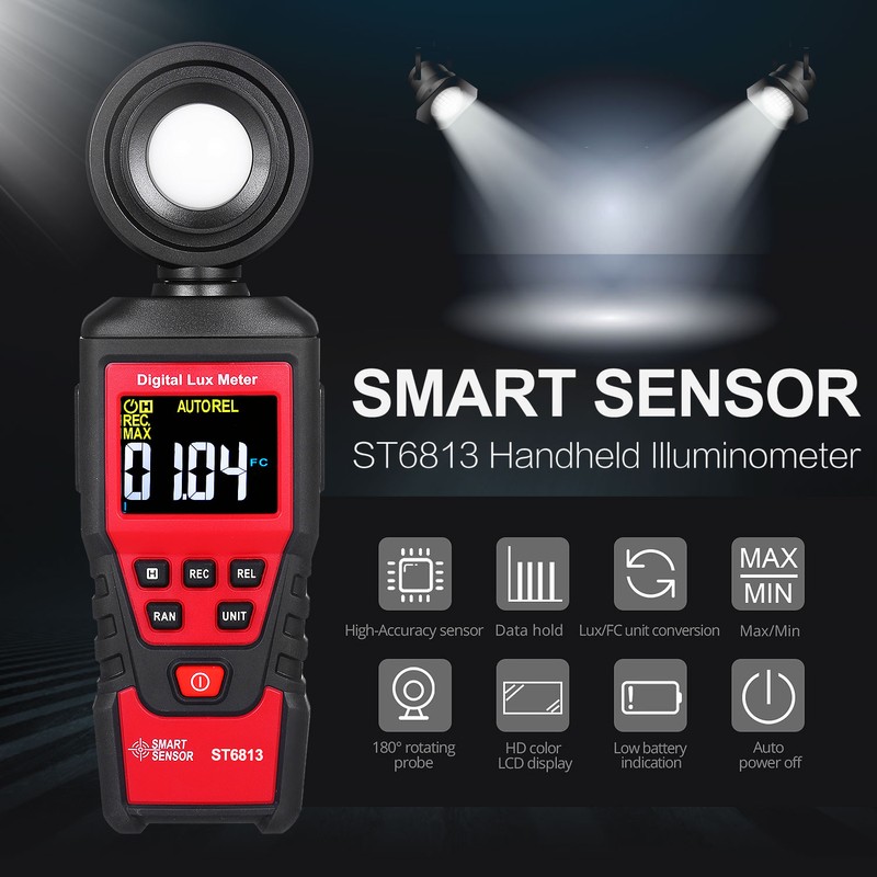 SMART SENSOR ST6813 Handheld Illuminometer LCD Color Screen Digital Illuminance