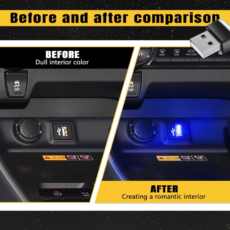 Wuyaoyao 4PCS USB LED Car Interior Atmosphere Lamp, Plug-in USB
