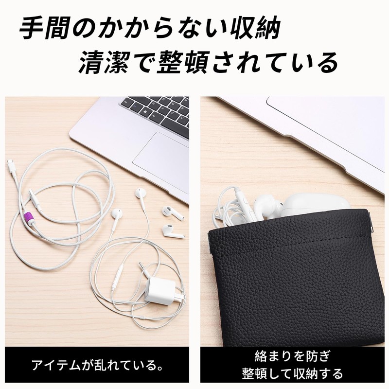 ポケッバッグ 防水ミニ 本革レザーメイクバッグ 自己閉鎖式 持ち運び便利なメイクポーチ 女性用トラベルトイレタリーバッグ コインポーチ ジッパーなし (ブラック)