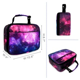 Galaxy Lunch Bags for Girls Boys Purple Gourmet Tote Bag Lunchbox Organizer for School/Picnic/Beach