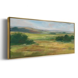 Renditions Gallery Nature Abstract Framed Wall Art Green Valley Horizon Wall Decoration Canvas Paintings for Hotel Office School - 24"X60" GOLD Frame GAL033
