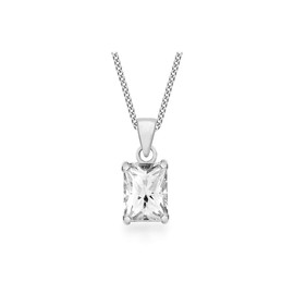 Tuscany Silver Women's Rolo Chain with Pendant Sterling Silver Rectangle White Zirconia 46 cm / 18 Inches, Silver, Cubic Zirconia