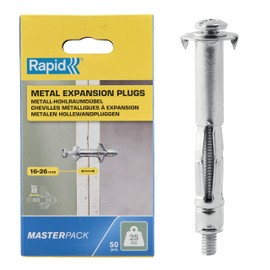 Rapid Cavity Dowels Metal with Screw for Two-Layer Plasterboard and Plasterboard (16-26 mm), Load Capacity 25 kg, Pack of 50 Metal Cavity Dowels