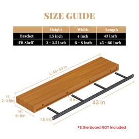 1 Pack Large Shelf Brackets Long Floating Shelf Bracket Invisible Floating Shelf Hardware Heavy Duty Floating Mantel Brackets(43X4X1.5 Without Tools)