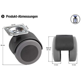 Meister Double Roll ✓ 38 x 38 mm Plate ✓ TPR Wheels ✓ Soft Tread ✓/Friction Bearing/Transport Roller Furniture Roller Container | Parquet Reel, 800310