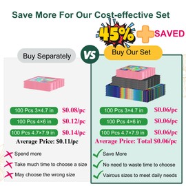 300 Pack 3 Sizes Resealable Mylar Bags for Food Storage, Smell Proof Holographic Packaging Bags for Small Business, Foil Zipper Pouch for Party Favor (Green, 3x4.7, 4x6, 4.7x7.9 inch)