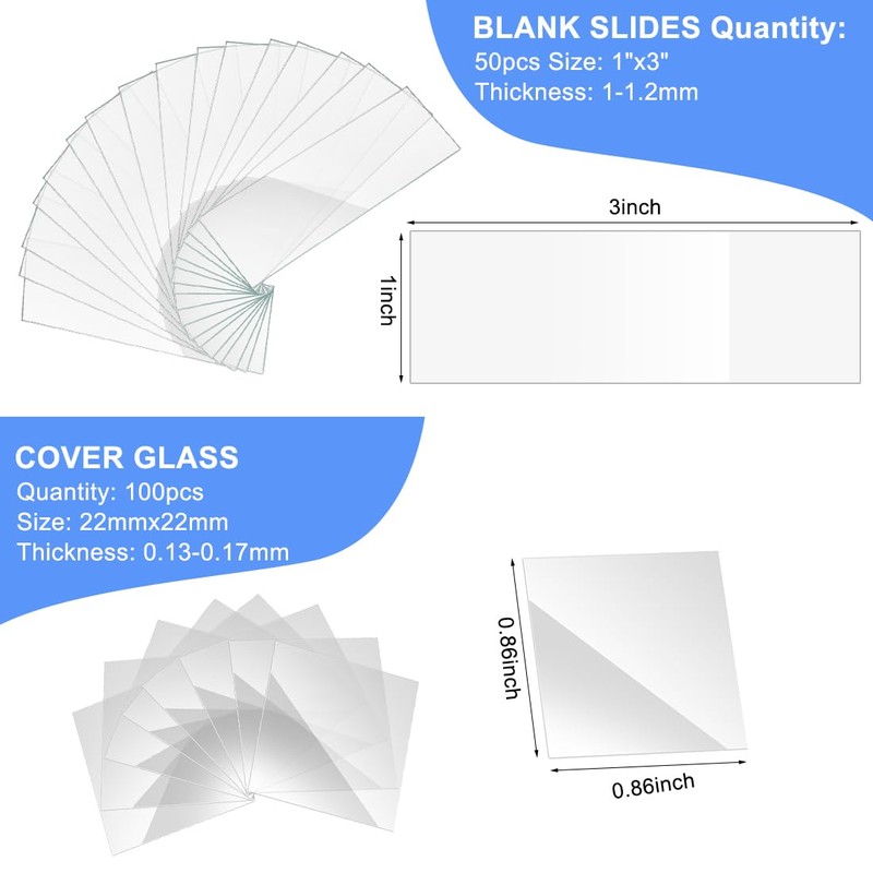 Microscope Slides and Covers Kit 50 Pcs Pre-Cleaned Blank Glass