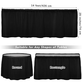TURSTIN 2 Pieces Black Plastic Table Skirts 14 x 29 Feet for Rectangle Tables Fitted Tablecloth Disposable Table Cover for Birthday Party, Events, Banquette Baby Shower