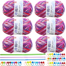 Crochet Yarn Balls(6 X 50g, 4-Ply), Knitting Wool Yarn for Crochet, Double Knitting Wool with Aluminum Crochet Hooks Stitch Markers, Acrylic Yarn for DIY Craft and Crochet Project (02 Summer Rainbow)