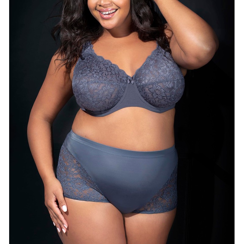 Elila Isabella Lace Full Coverage Bra 38G, Grey