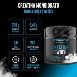 Creatina in polvere - 300 g - Creatina monoidrato in polvere - Solubilità ottimale e microfine - Vegan - 88 applicazioni