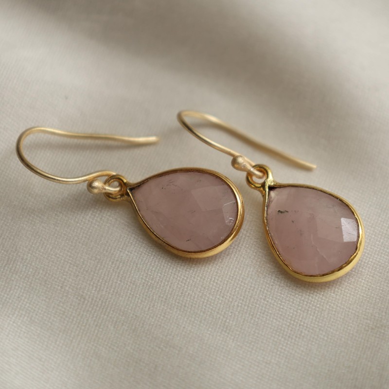 Gempires Rose Quartz Earrings,Teardrop Crystal Earrings, Pear Shape Dangle Drop