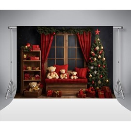 Kate 7x5ft/2.2x1.5m Winter Christmas Photography Background Indoor Christmas Tree Teddy Bear Gift Backdrop Kids Family Portrait Photo Studio