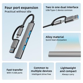 INFIBLA USB-C Hub Multiport Adapter 4 in 2 USB Port Mit 1 USB 3.0 und 3 USB 2.0 Ports für Macbook Pro Windows Laptops und andere Geräte mit USB-Anschlüssen