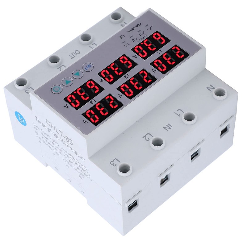 Eujgoov AC 390-500V 3-Phase DIN Rail Voltmeter Ammeter Adjustable Surge