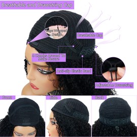 CanaryFly Afro Kinky Curly 3 In 1 Glueless Half Wigs With Drawstring Human Hair 200% Density Seamless Afro Curly Half Wigs Natural Hairline Flip Over Wig Beginner Friendly,Black Color(18inch)
