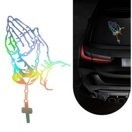 MLY 1 PC Praying Hands Car Decals, Praying Hands & Rosary Vinyl Stickers, Waterproof Removable Bumper Stickers, Universal Fit for Bumpers, Windows, Trucks & Smooth Surfaces (Multicolor)