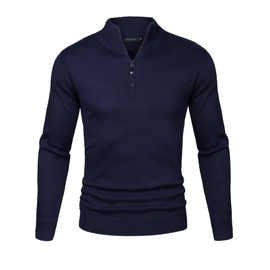 Sykooria Men's Jumper Turtle Neck 1/4 Zip Sweater Long Sleeve Warm Cotton Knit Sweatshirt Pullover Tops Aegean Blue