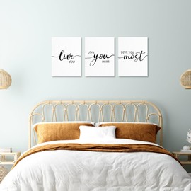 Love You More Bedroom Wall Decor:3 Piece Love Quotes Wall Decor Above Bed,Love You Most Bedroom Signs Farmhouse Decor Romantic Minimalist Wall Art,Modern Master Bedroom Decor for Couples,12"x16"