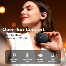 Auriculares abiertos, auriculares de oreja abierta de 50 horas, Bluetooth 5.4, IPX6 auriculares abiertos inalámbricos con gancho ajustable para la ore
