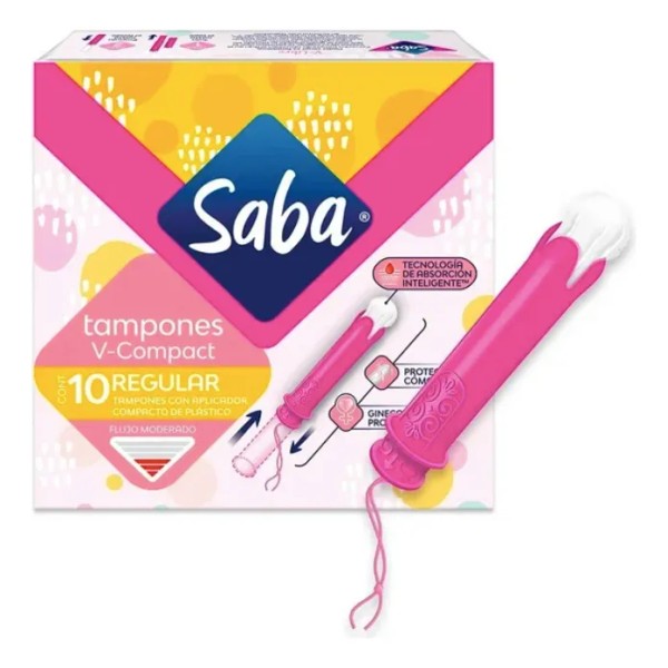 Tampones Saba V-compact Flujo Moderado 3 Paq De 10 Pzas