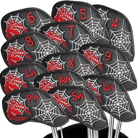 Golf Club Headcovers Iron Synthetic Leather Deluxe Value 12 Pcs/Set, Golf Head Covers with Number Printed Durable Light for Men Women Universal Fit All Irons Clubs (Dark)