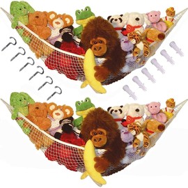 2Pcs Stuffed Animal Storage Net Hammock, BetterJonny Toy Storage Hammock Large Mesh Toys Holder Net Organizer Wall Sling Corner Storage Net for Store Plush Dolls