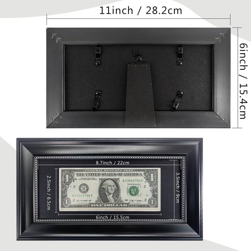 GMFrames Black Dollar Bill Frame with Black Mat or Display