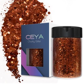 Ceya Chunky Glitter, 4.9oz/ 140g Golden Brown Craft Glitter Powder Mixed Fine Flakes Iridescent Nail Sequins for Nail Art, Hair, Epoxy Resin, Tumblers, Slime, Painting, Festival Decor