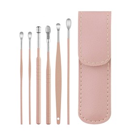Pleteffect Ear Cleaner, The Most Professional Ear Cleaning Master in 2024—Earwax Cleaner Tool Set, Portable Ear Cleaning Kit, Ear Cleaner Earwax Removal Tools with PU Leather Case 6 pcs (Pink)