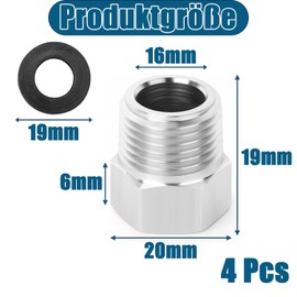 YOGAZEN 4 pieces reducer 1/2 to 3/8, 4 pieces adapter 1/2 to 3/8 inch, reducer, stainless steel thread fitting, male thread female thread connections, suitable for industry etc. with leather ring