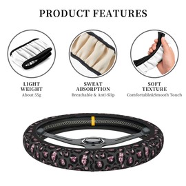 Steering Wheel Cover Universal Fit Car Interior Accessories for Women Men 15 Inch Breathable Anti Slip Odorless Neoprene Steering Wheel Cover for Car Decor Protector - Black Pink Leopard 005