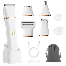 Bikini Trimmer for Women 5 in 1 Electric Razors with Dock/USB Charge，Electric Shaver Replaceable pubic Hair Trimmer, IPX7 Waterproof & Easy Clean, Ceramic Blade,Cordless Body Shaver for Trip