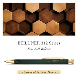 BEILUNER 312 Metal Gel Pen 0.5mm, Hexagonal Design, Green Piano Lacquer with 24K Gold Plated Accents, Includes One Refill, Professional Gel Pen Gift Box Set