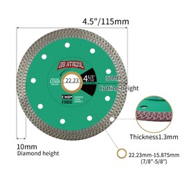 ORIXTREME 4-1/2Inch Super Thin Diamond Tile Blade for Cutting Porcelain, Tile, Ceramic, Marble, Granite and More, Dry/Wet Cutting, 7/8”-5/8” Arbor, X-Teeth Rim for Smooth Cutting, Green