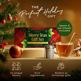 Gya Tea Co 14 Flavors Merry Warm Christmas Tea Gift Set Loose Leaf Tea (28 Packs) - Assorted Tea Variety Pack of Loose Tea Leaves Holiday Winter Tea Set - Tea Gifts for Tea Lovers