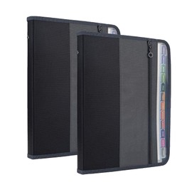 NAFY Expanding File Folders, 13 Pockets Document Organizer with Zipper, A4 Letter Size Portable Accordion Expanding File Folders with Multicolor Labels for Home Office School Supplies (Black 2 Pack)