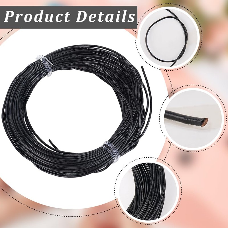 CALFOVERA 10M x 1MM Cowhide Black Genuine Leather Cord for