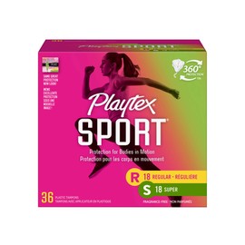 Playtex Sport Tampons, Unscented Regular/Super Absorbency, 36 ct Packaging may Vary