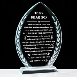 YWHL Gifts for Son from Mom Dad, Birthday Gift for Son Adult Crystal Keepsake, Inspirational Gifts Idea to My Son Present on Graduation Christmas Valentine