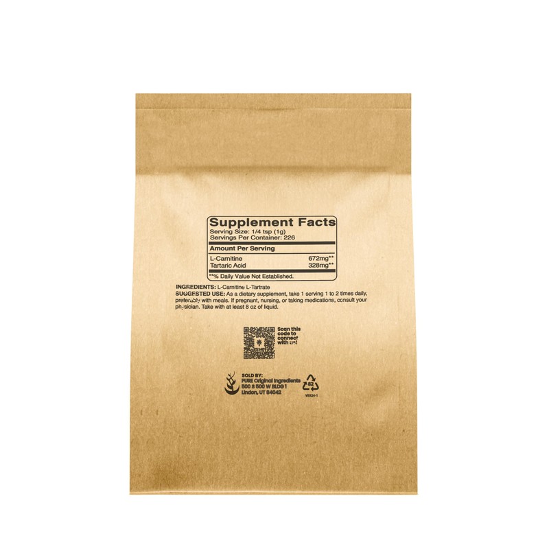 Pure Original Ingredients L-Carnitine L-Tartrate (8oz) Powder, Amino Acid Supplement,
